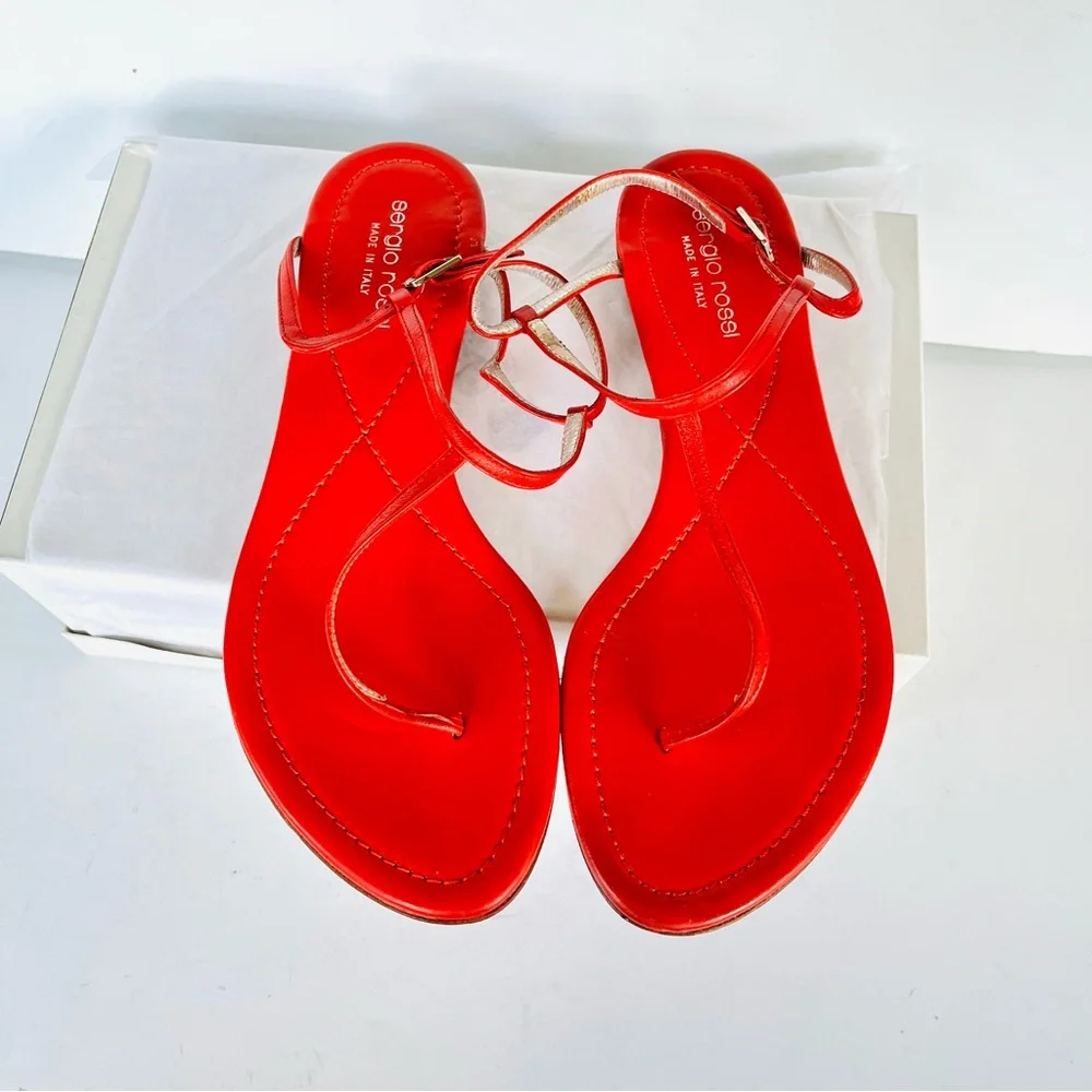 Sergio Rossi red leather flat sandals  38